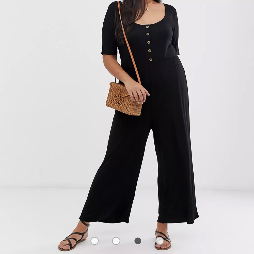 ASOS Curve Short Sleeve Rib Button Front Jumpsuit